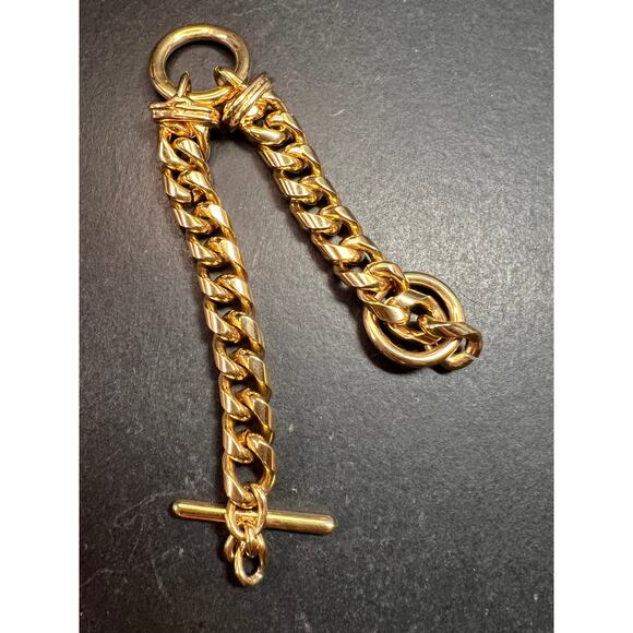 Chunky Gold Tone Curb Chain O-Ring Toggle Clasp Bracelet Costume Jewelry - Picture 3 of 13